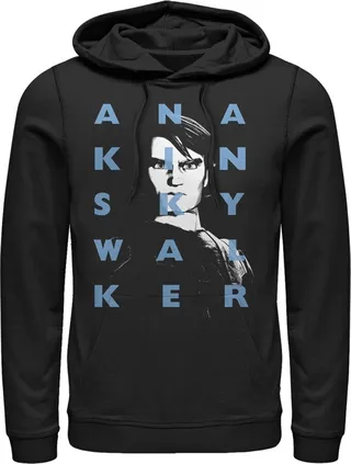Men's Star Wars: The Clone Wars Anakin Skywalker Text Overlay Pull Over Hoodie - Black - Medium
