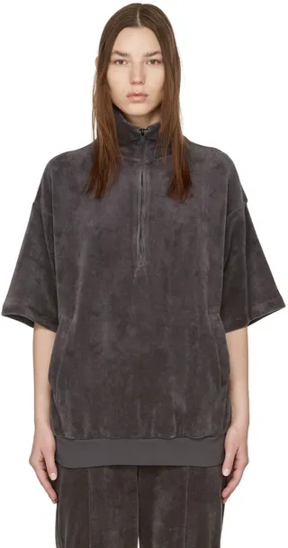 Essentials Black Velour Short Sleeve Turtleneck