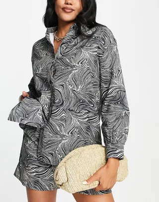 4th & Reckless andie printed linen shirt in monochrome print - part of a set