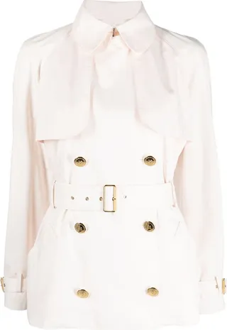 Double-Breasted Belted Short Trench