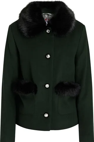 Duke faux fur-trimmed wool-blend felt coat