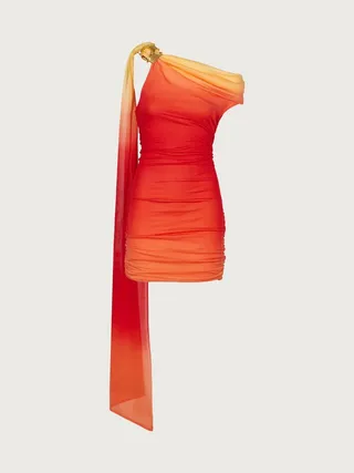Ferragamo Women One shoulder dress with shoulder broach Orange