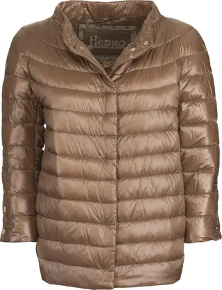 Camel down jacket with botton closure from Herno.