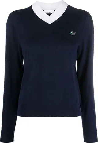 contrast-collar V-neck sweater
