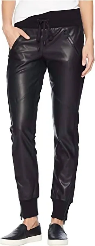 Faux Leather Jogger in Black