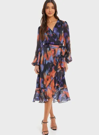 Plisse Waterfall Trim Warp Dress