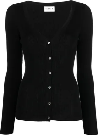 ribbed-knit V-neck cardigan