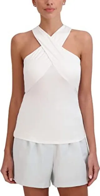 BCBGMAXAZRIA Women's Crossover Halter Neck Sleeveless Knit Top