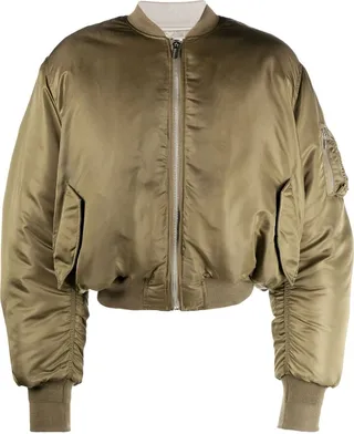 Green Satin Cropped Bomber Jacket
