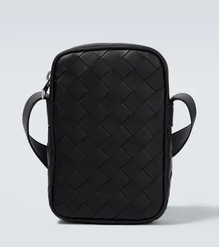 Intrecciato leather phone pouch