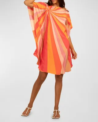 Global Striped Short Dress with Batwing Sleeves