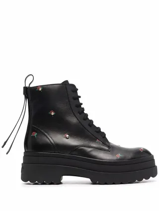Motif-Print Lace-Up Boots