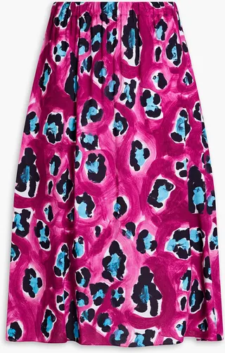 Leopard-print crepe midi skirt