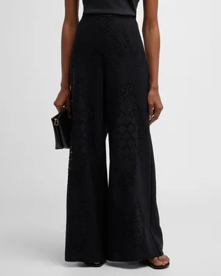 Morgan High-Rise Wide-Leg Lace Pants