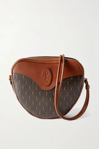 SAINT LAURENT - Monogramme Leather-trimmed Printed Canvas Shoulder Bag - Brown