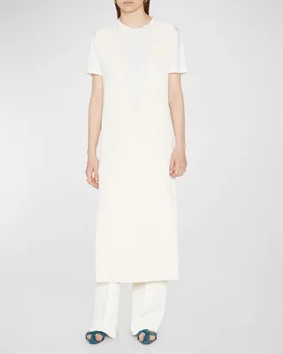 Plunging Sleeveless Double-Face Knit Midi Dress