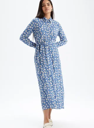 Belted Floral Print Dress