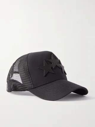 Leather-Trimmed Cotton-Canvas and Mesh Trucker Hat