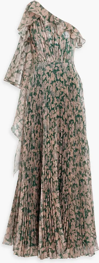 Metallic floral-print silk-blend chiffon gown