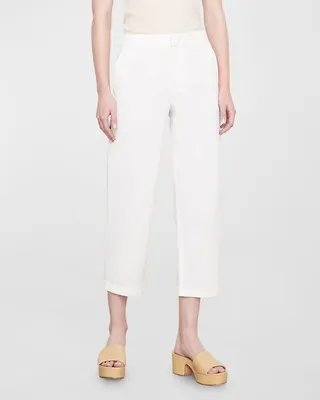 Mid-Rise Washed Cotton Cropped Pants