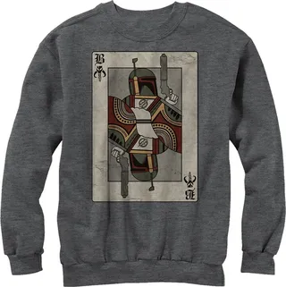 Men's Star Wars Boba Fett Playing Card Sweatshirt - Charcoal Heather - Medium