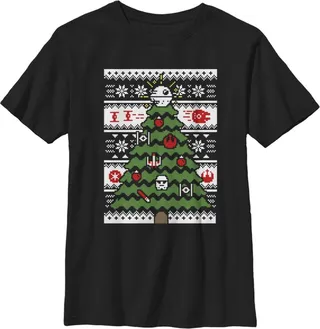 Boy's Star Wars Ugly Sweater Christmas Tree T-Shirt - Black - Small