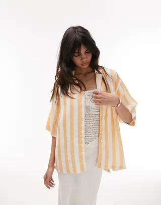 Topshop linen stripe shirt in orange and white - part of a set