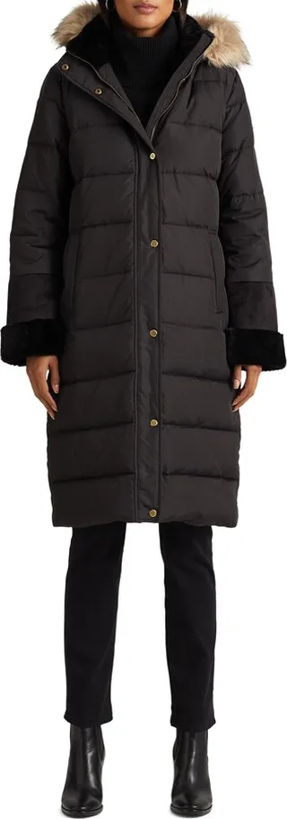 Faux Fur Trim Down & Feather Puffer Jacket