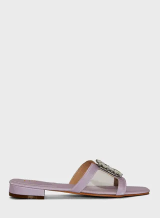 Jewelled Buckle Satin Flat Sandals