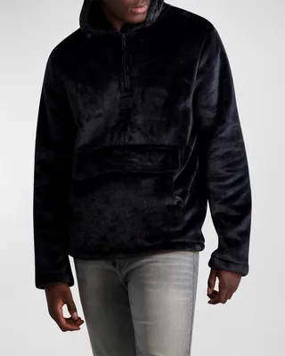 Men's Kangaroo-Pocket Faux Fur Hoodie