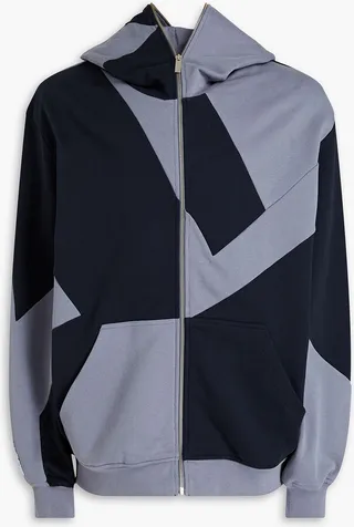 Color-block French cotton-terry zip-up hoodie