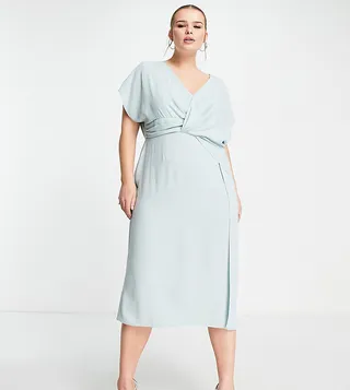 ASOS DESIGN Curve twist and drape front midi dress in duck egg