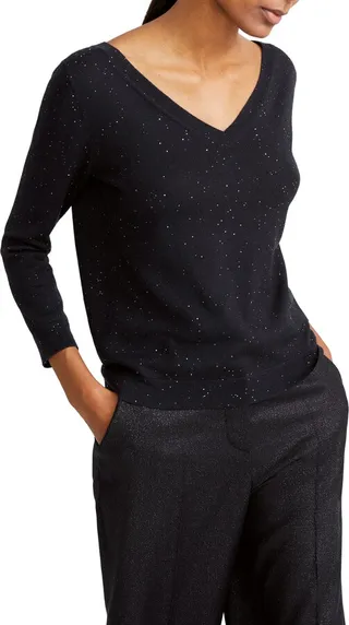 Alpine Star Sequin V-Neck Cashmere & Silk Sweater
