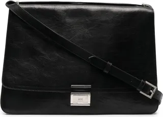 Large Clasp-Fastened Leather Crossbody Bag