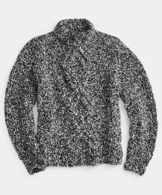 Tweed Cable Knit Turtleneck in Black