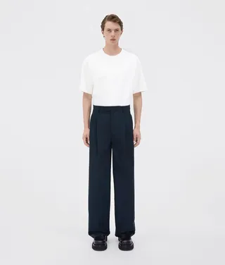 Wide Leg Compact Cotton Trousers