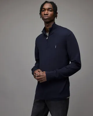 Kilburn Zip Funnel Neck Ramskull Sweater - Deep Blue