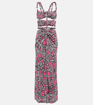 Printed cut-out silk midi dress