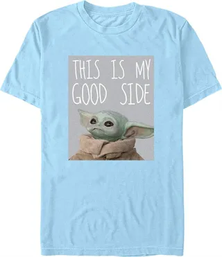 Men's Star Wars: The Mandalorian Grogu This is my Good Side T-Shirt - Light Blue - 3X Large