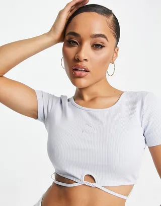 PUMA classics ribbed tee in gray