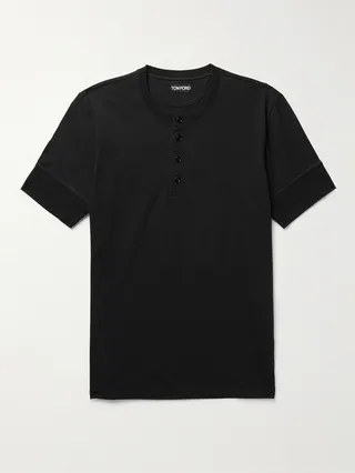 Slim-Fit Cotton-Jersey Henley T-Shirt