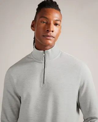 Half Zip Funnel Neck Jumper in Light Gray