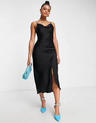 Trendyol midi cami dress in black satin