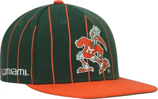 Men's Mitchell & Ness Green Miami Hurricanes Team Pinstripe Snapback Hat