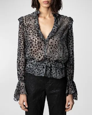 Tuya Paisley-Print Blouse With Velvet Stars