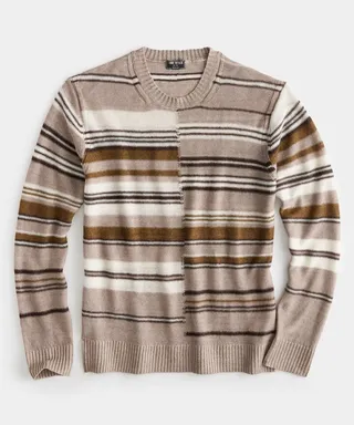 Linen Split-Stripe Sweater in Dark Wheat