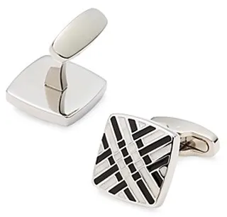 Link Up Diagonal Cross Silver-Tone Cufflinks