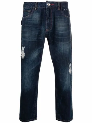 Distressed-Effect Cropped Jeans