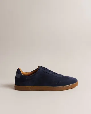 Suede Low Top Trainers in Navy