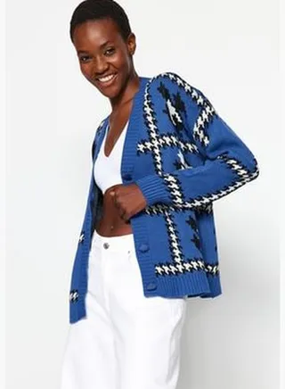 Navy Blue Jacquard Cardigan TWOAW22HI0617